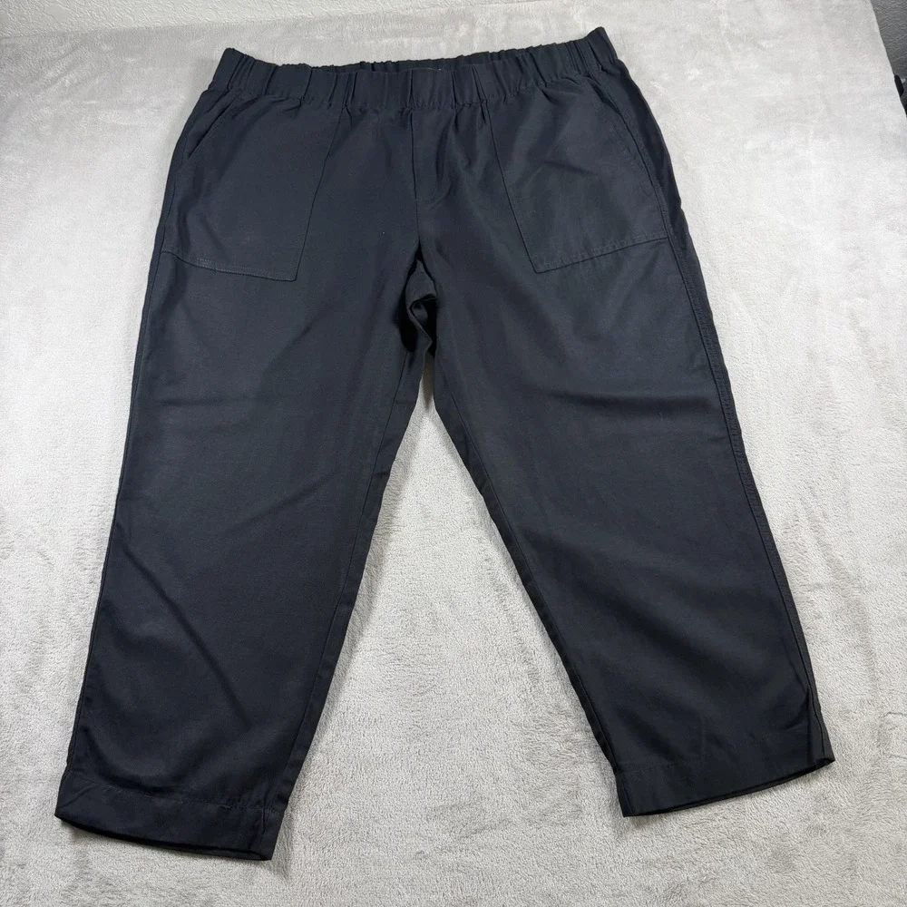 Banana Republic Womens XXL Tapered Crop Pants Black Lyocell Linen Blend